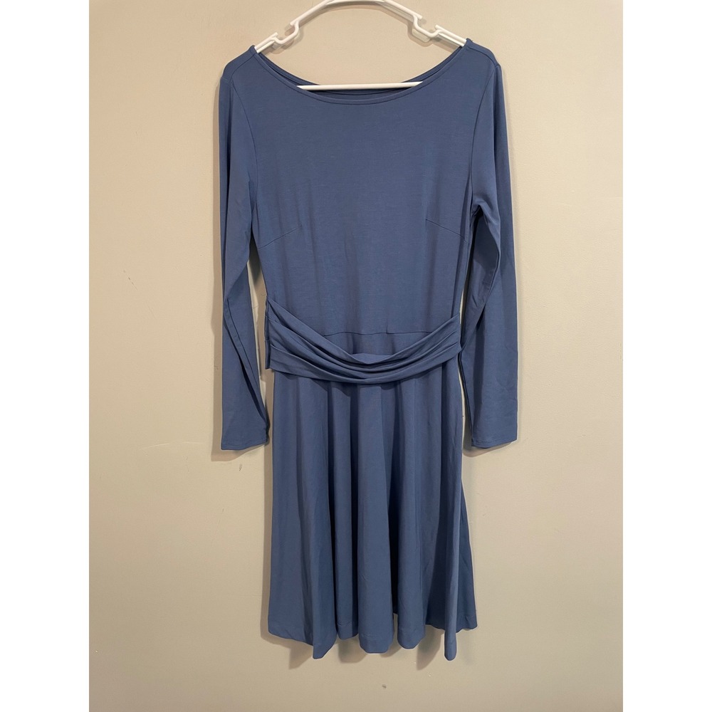 Betabrand Long Sleeve Stretch Front A-Line Pocket Dress in Blue Size Medium
